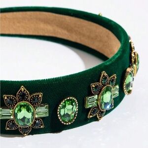 Green Velvet Retro Baroque Style Headband with rhinestones